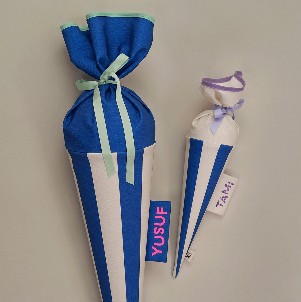Schultüte aus Stoff –  STREIFEN  blau / weiß