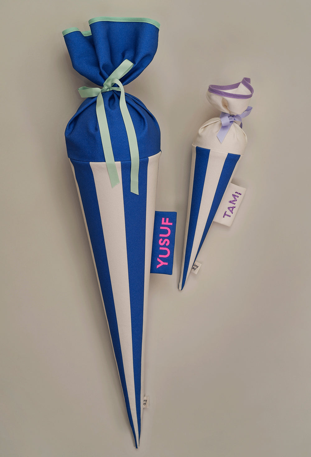 Schultüte aus Stoff –  STREIFEN  blau / weiß