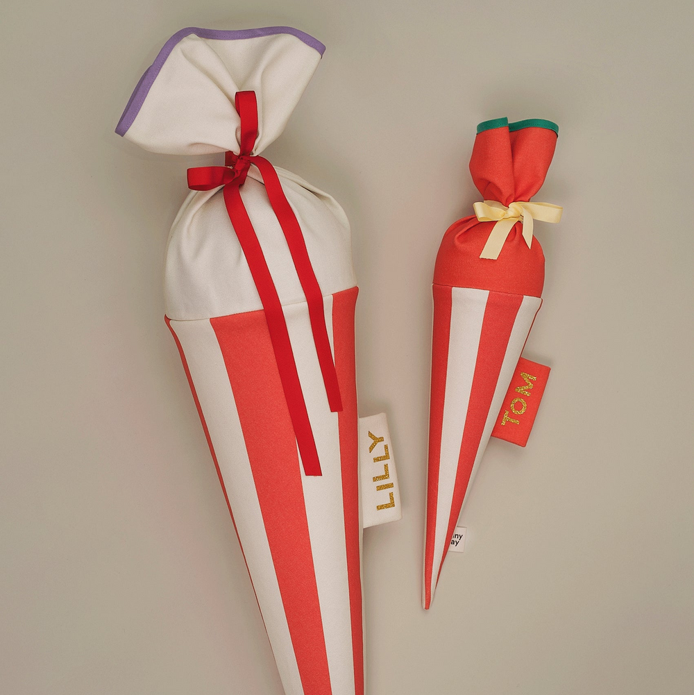 Schultüte aus Stoff –  STREIFEN rot / weiß