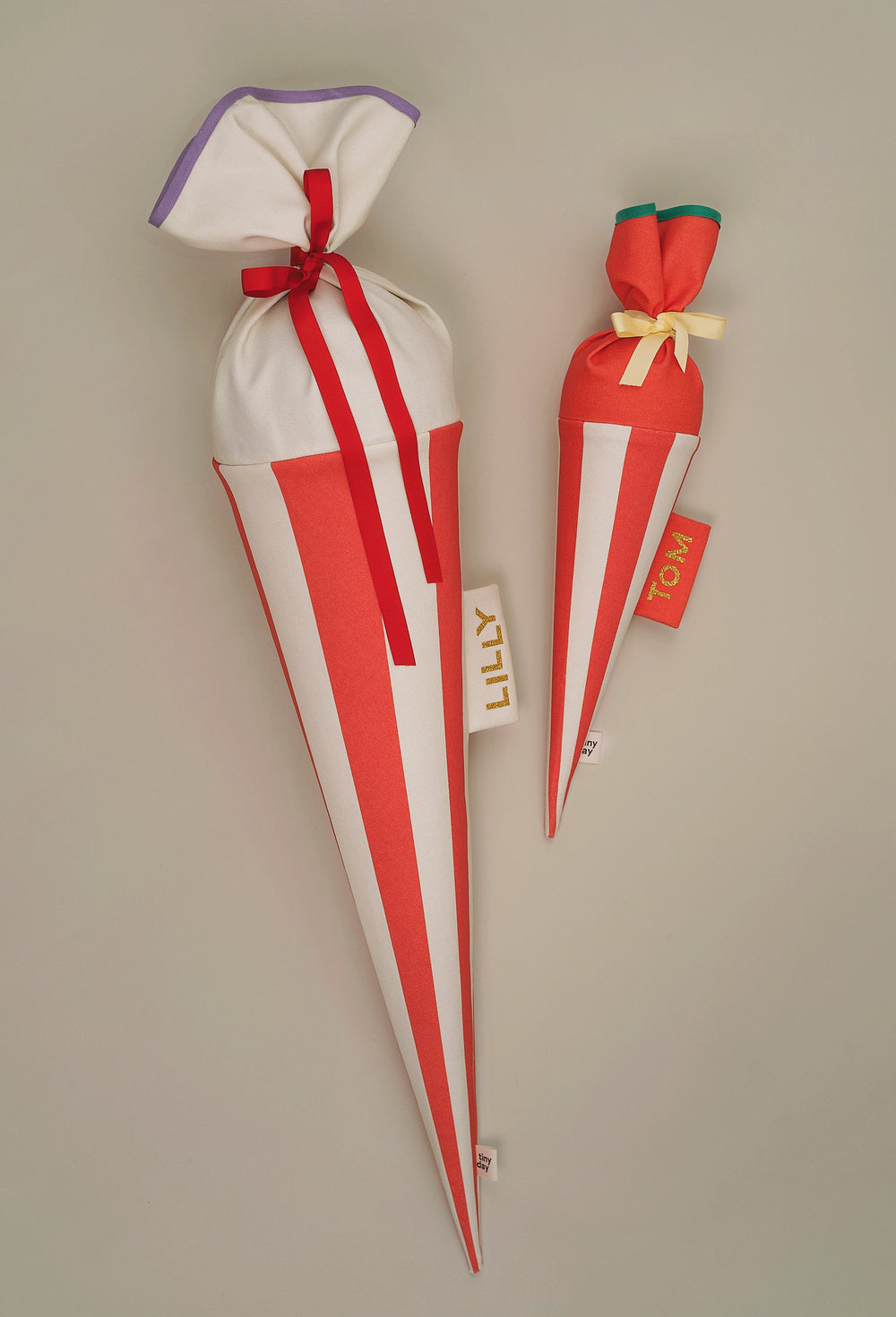 Schultüte aus Stoff –  STREIFEN rot / weiß